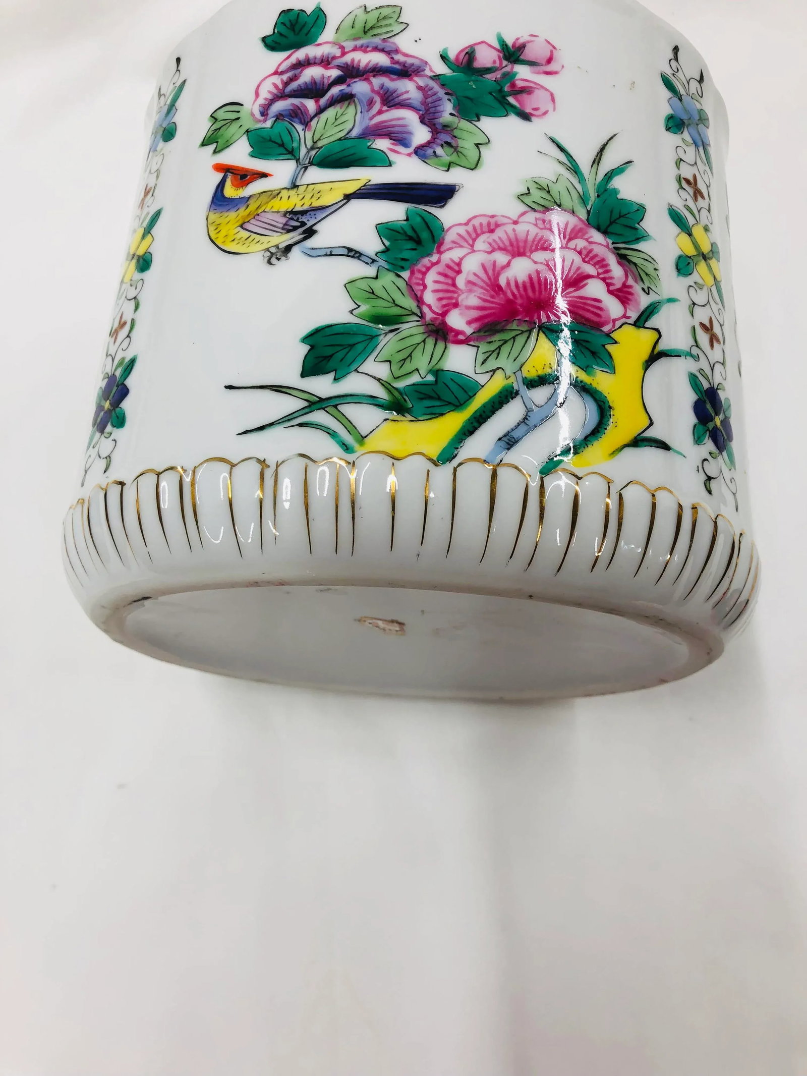 Mid Century Hand Painted Floral/Bird Design Cachepot - 6