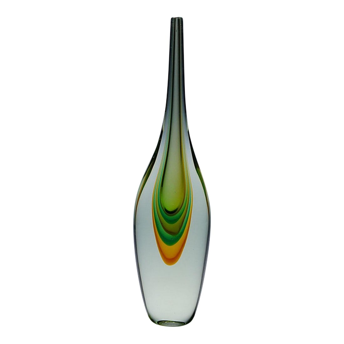 Alfredo Barbini Large Vetro Sommerso Vase Venice Ca. 1960s: Alfredo Barbini Large Vetro Sommerso Vase Venice ca. 1960s A large and heavy glass vase manufactured and designed by Alfredo Barbini ca. 1965. Made of multilayered green and amber glass with a thick