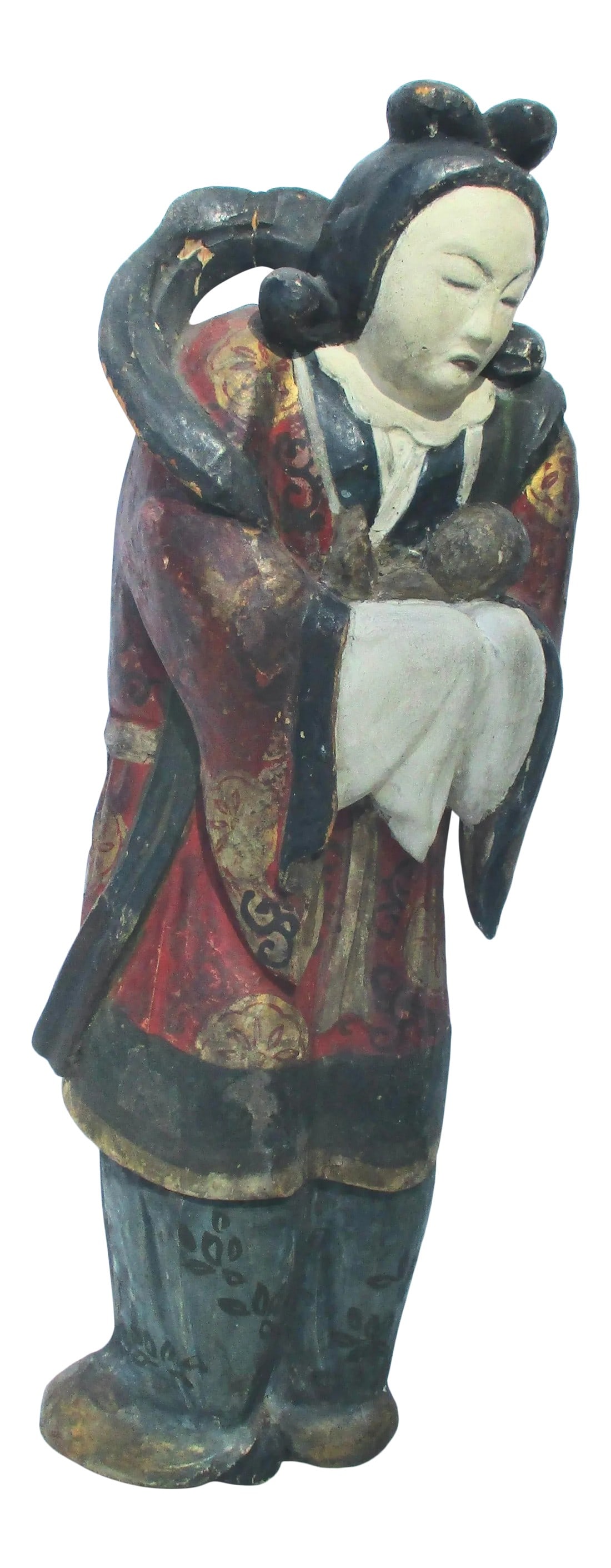 Antique Wooden and Polychromed Japanese Mother and Child: Japanese carved wooden panel of a mother and child, a Japanese cult on the "Down Low" the sign of Catholicism and secrets. Understood as a passing reference to the Madonna and Child Imagery of the