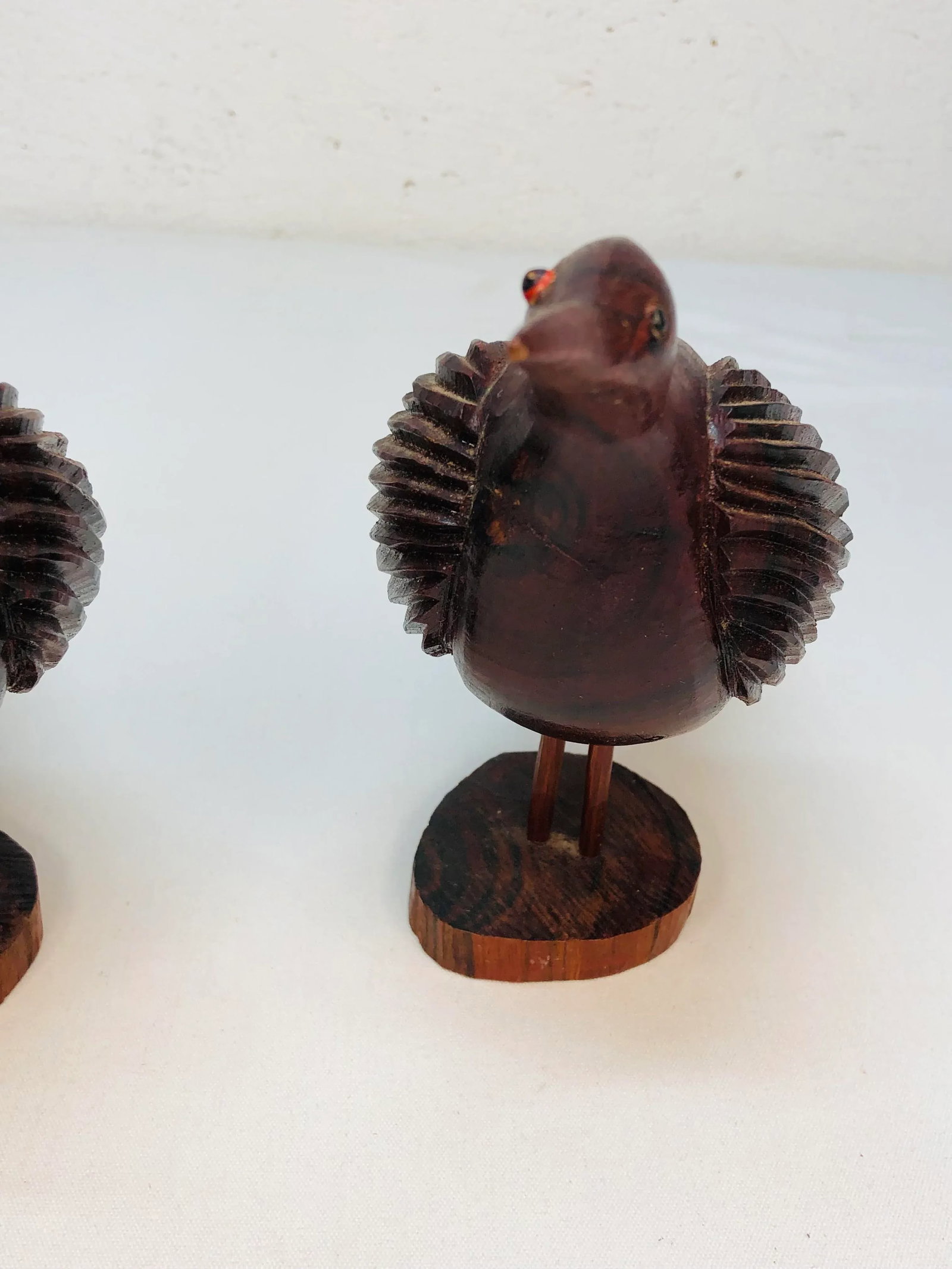 Hand Carved Wooden Bird Figures - a Pair - 10