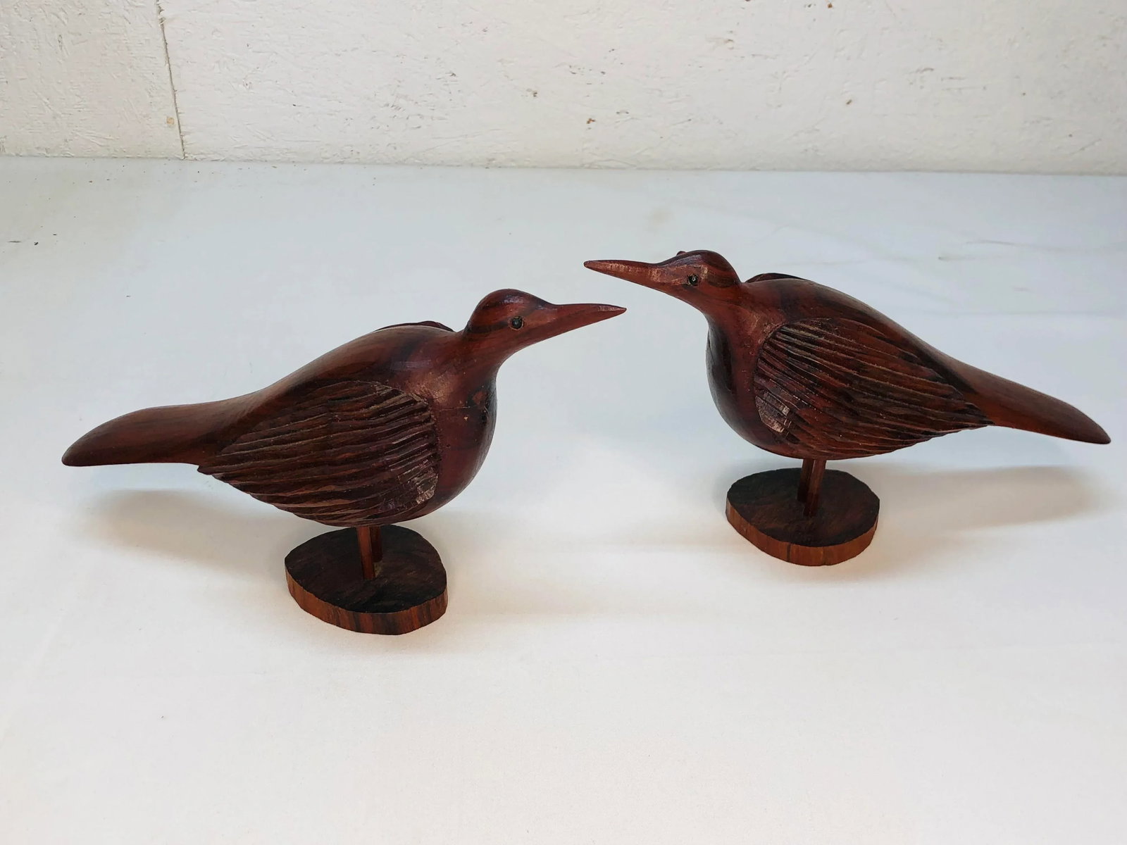 Hand Carved Wooden Bird Figures - a Pair - 11