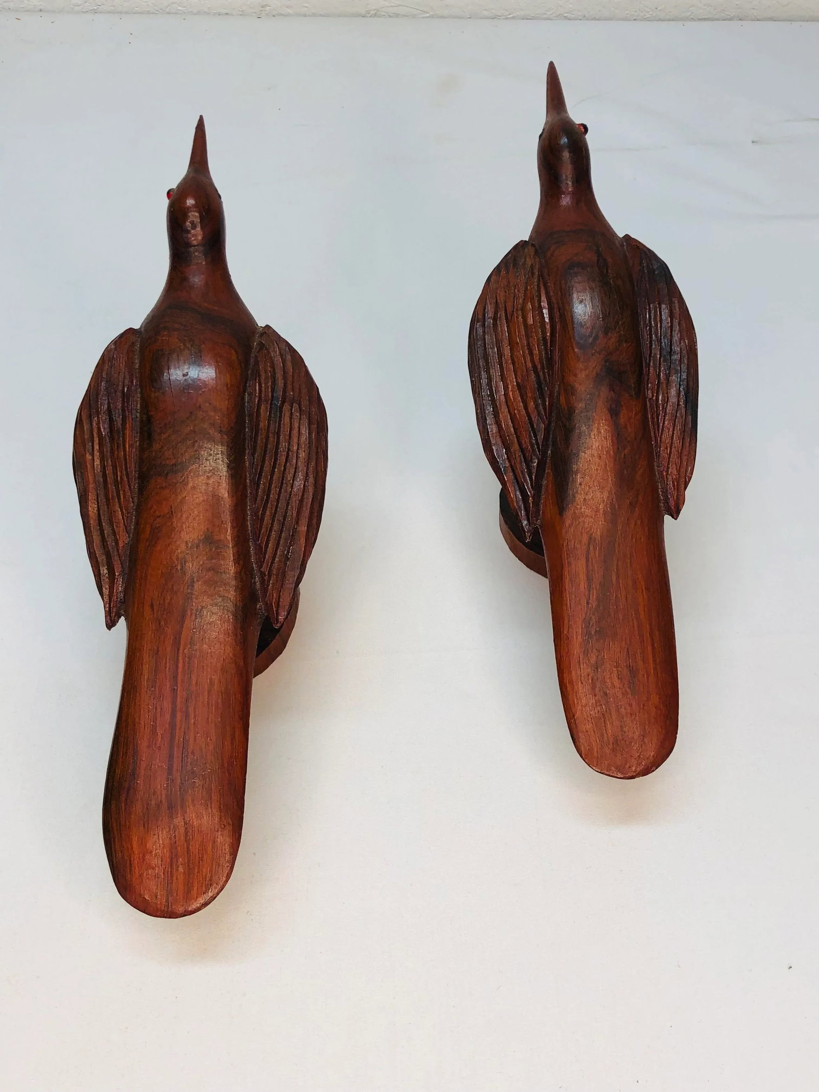 Hand Carved Wooden Bird Figures - a Pair - 4