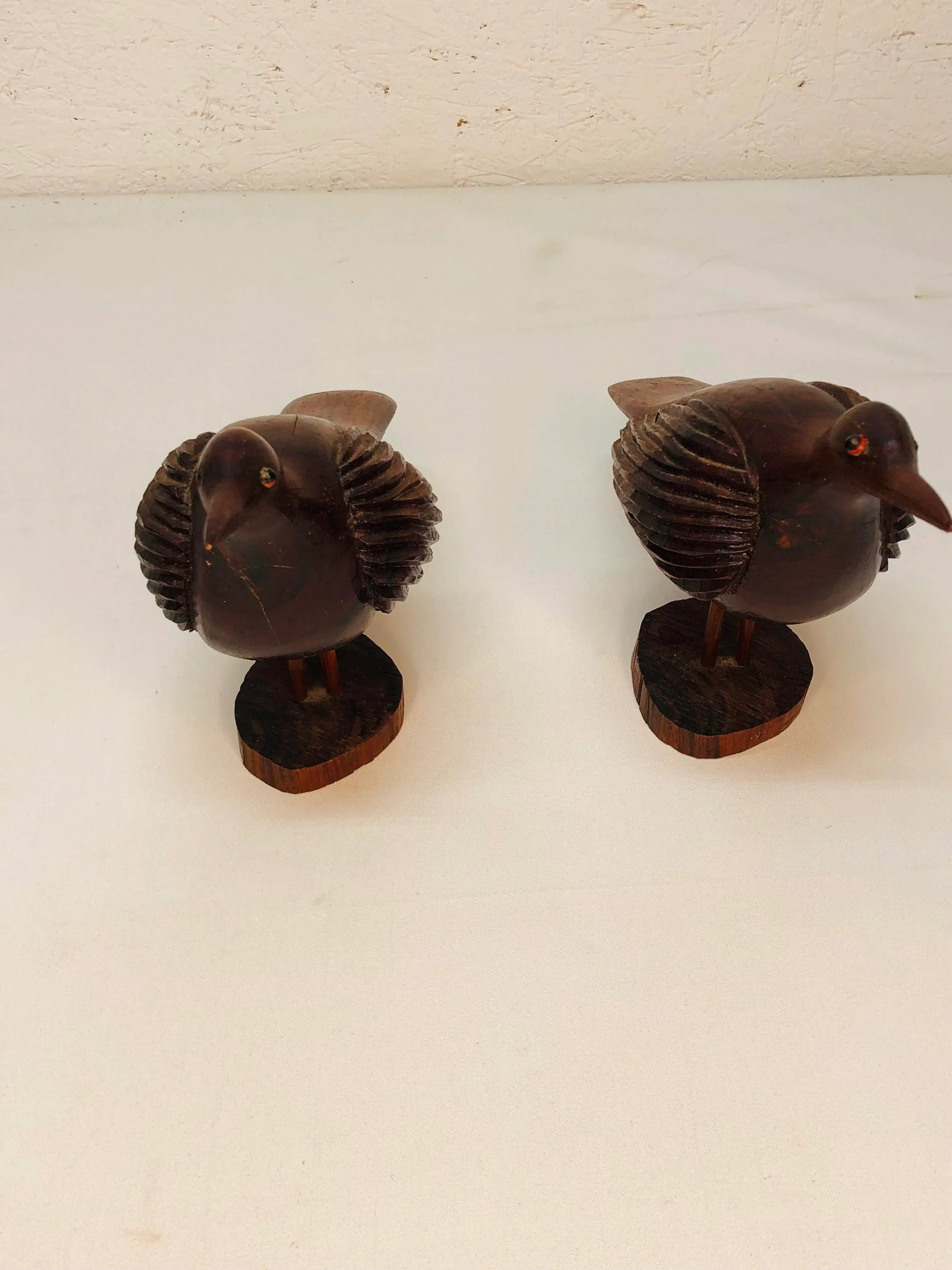 Hand Carved Wooden Bird Figures - a Pair - 5