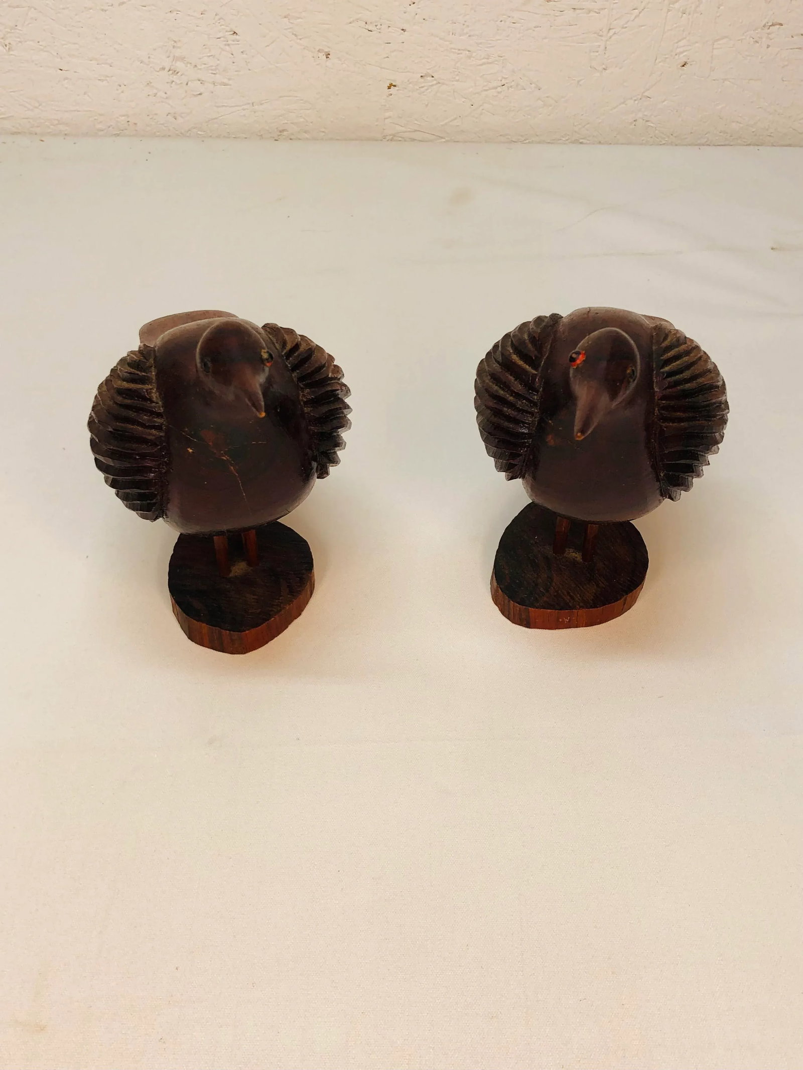 Hand Carved Wooden Bird Figures - a Pair - 6