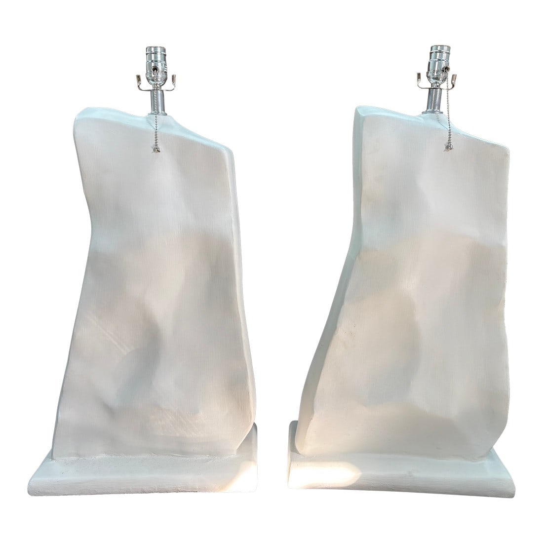 1950s Pair of French Modern Plaster Lamps: Pair Of French Modern Plaster Lamps. Offered is a monumental pair of French organic modern plaster lamps attributed to Serge Roche. These glamorous lamps will work in a variety of rooms and interiors.