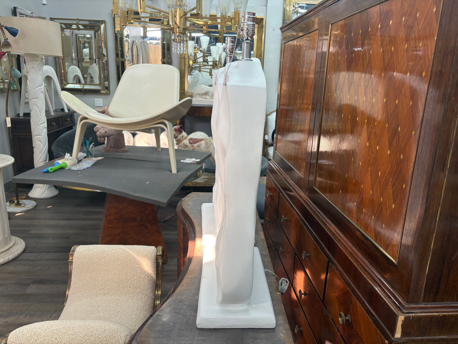 1950s Pair of French Modern Plaster Lamps - 8