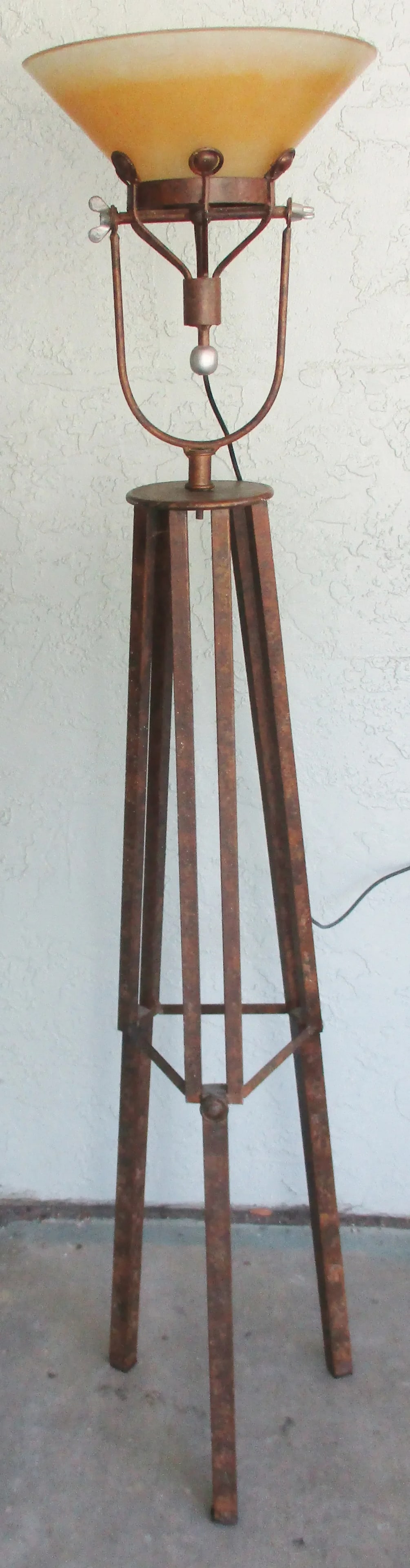 Vintage 1950s Industrial Steampunk Bronze Tripod Spotlight Floor Lamp With Lucite Shade - 12