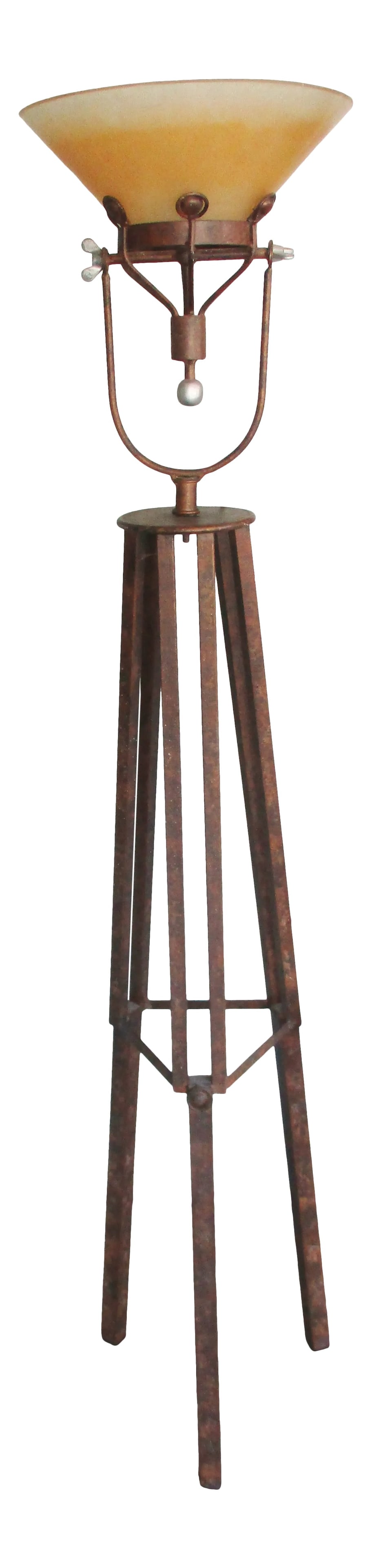 Vintage 1950s Industrial Steampunk Bronze Tripod Spotlight Floor Lamp With Lucite Shade: Vintage Industrial Steampunk Bronze Fixed Tripod Spotlight Floor Lamp with Lucite Shade In excellent condition, though the acrylic needs a restorative cleaning. This comes from an estate. Measuring