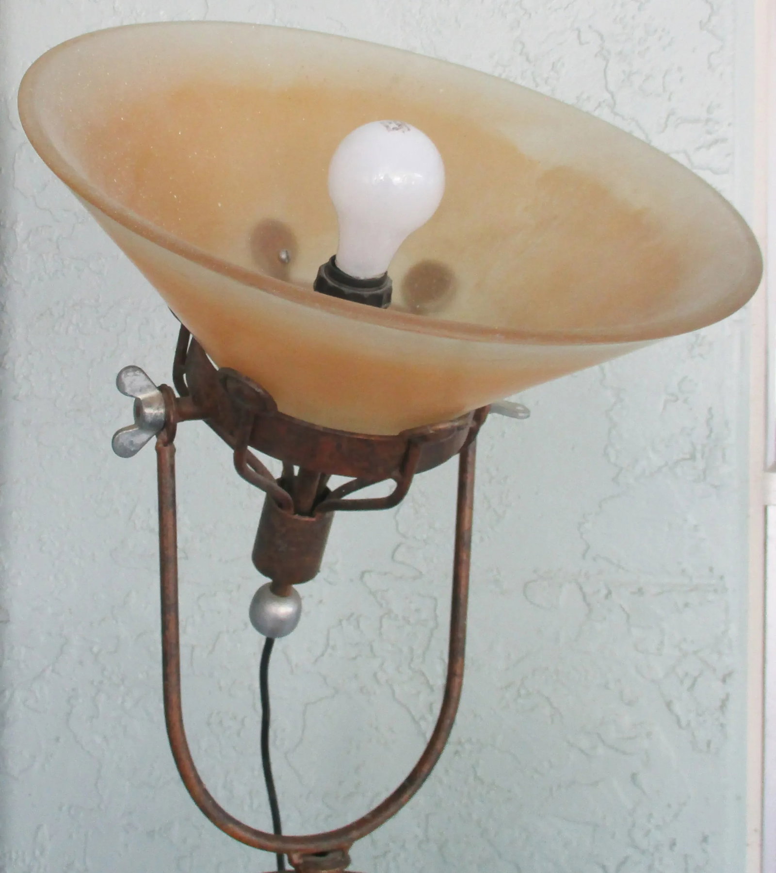 Vintage 1950s Industrial Steampunk Bronze Tripod Spotlight Floor Lamp With Lucite Shade - 7