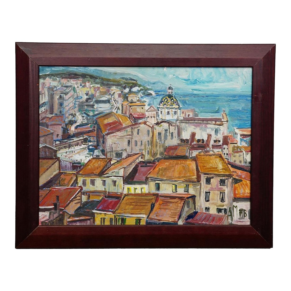 Alexander Michael Oil Painting of a Southern Italian Coastal Town, 1978: Alexander Michael Oil Painting of a Southern Italian Coastal Town, 1978 This impressive original painting was created in 1978 by German artist Alexander Michael. It presents a panoramic view of a