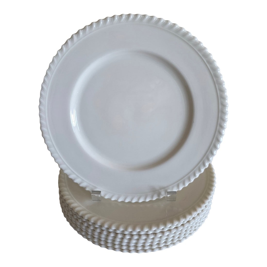 Set of Eight Lenox Gadroon Pattern Dinner Plates: Vintage Gadroon pattern dinner plates by Lenox. Condition: Alterations: Original Condition Unaltered Imperfections: Some Imperfections Condition Notes: Excellent condition Dimensions: Height: 0.75