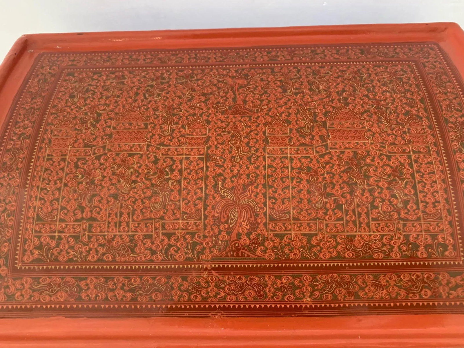 Coral Hand Painted Laquered Asian Dome Box - 11