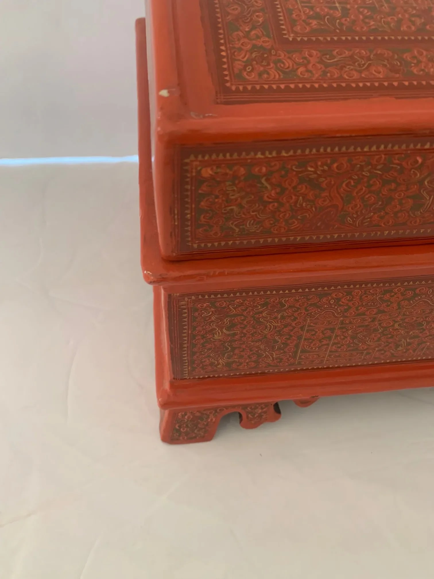 Coral Hand Painted Laquered Asian Dome Box - 12