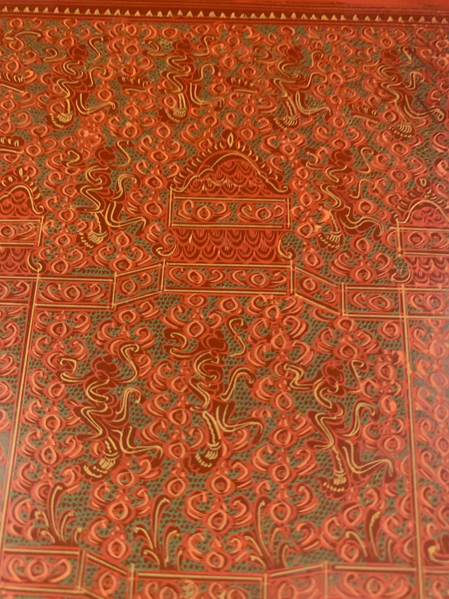 Coral Hand Painted Laquered Asian Dome Box - 8