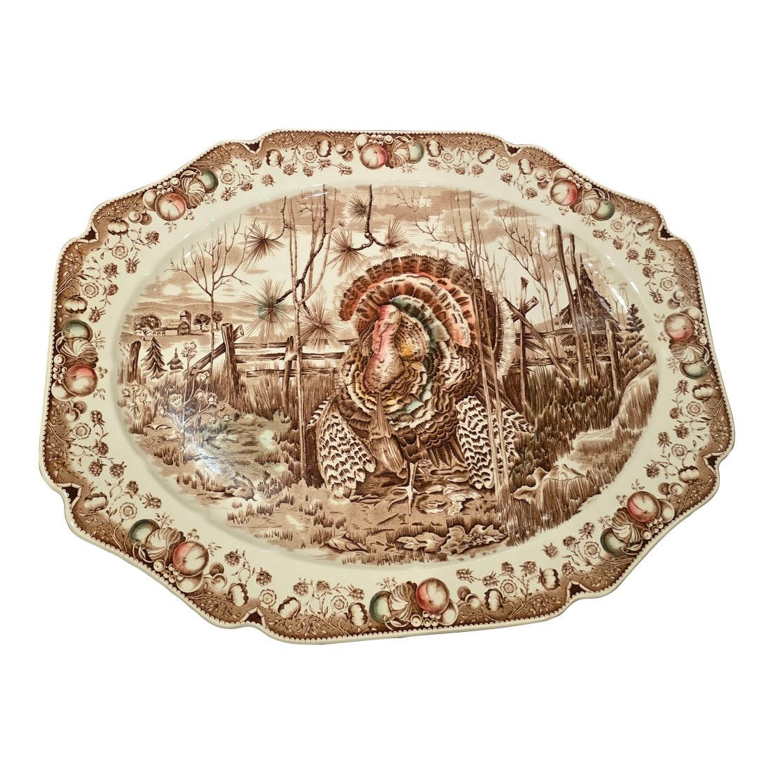 Large Johnson Brothers English Turkey Platter: Large 20th century Transferware turkey platter. Condition: Alterations: Original Condition Unaltered Imperfections: Some Imperfections Condition Notes: Great original condition Dimensions: Height: