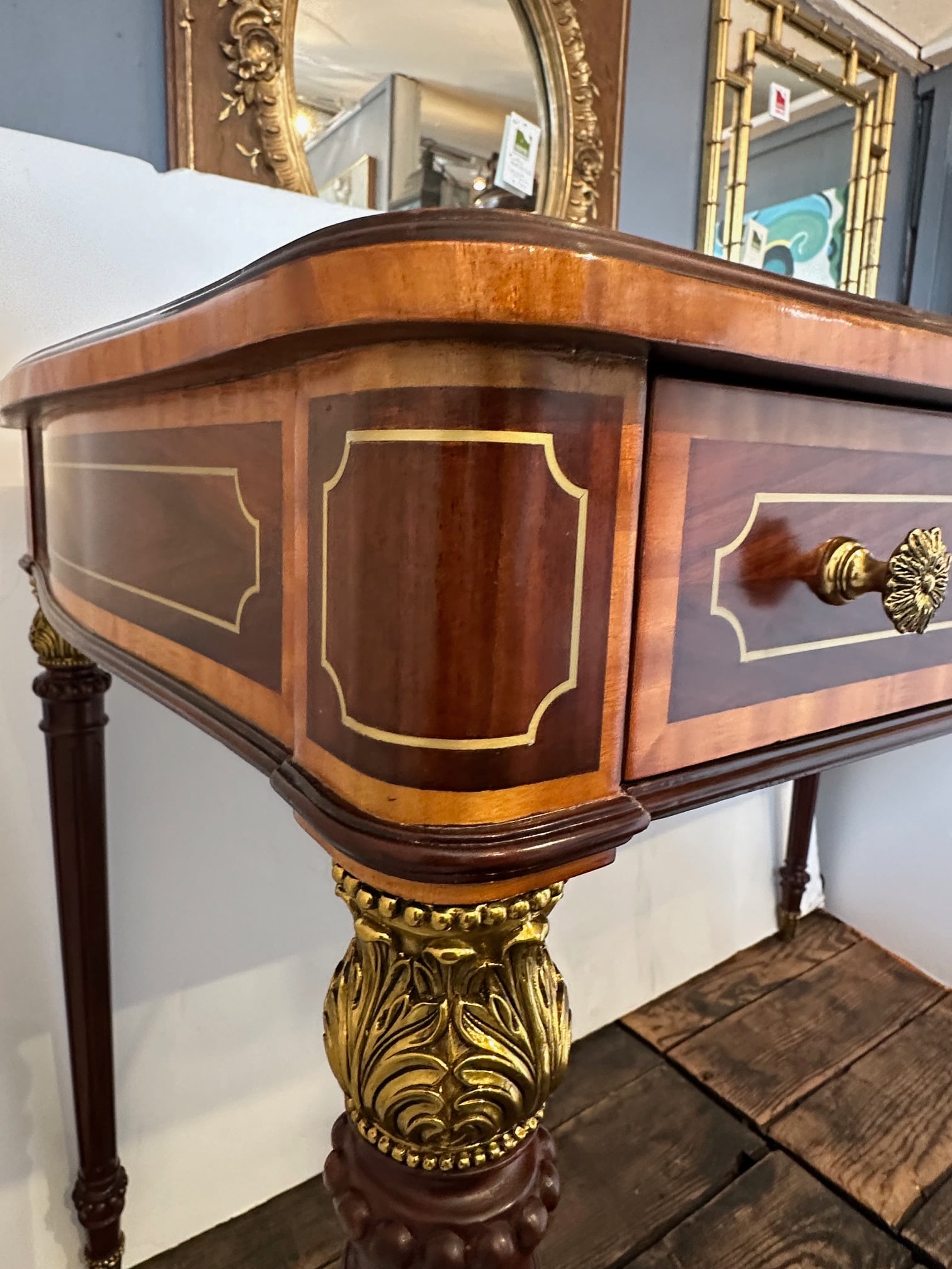 Theodore Alexander Mahogany Desk With Cast Brass Accents and Two Drawers - 10