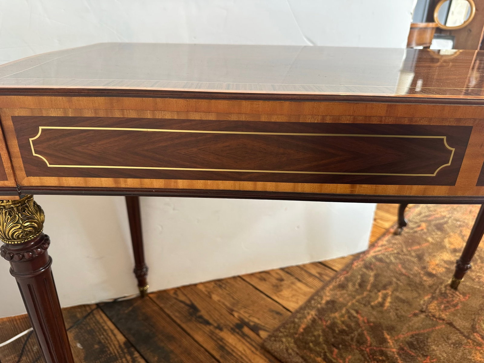 Theodore Alexander Mahogany Desk With Cast Brass Accents and Two Drawers - 11