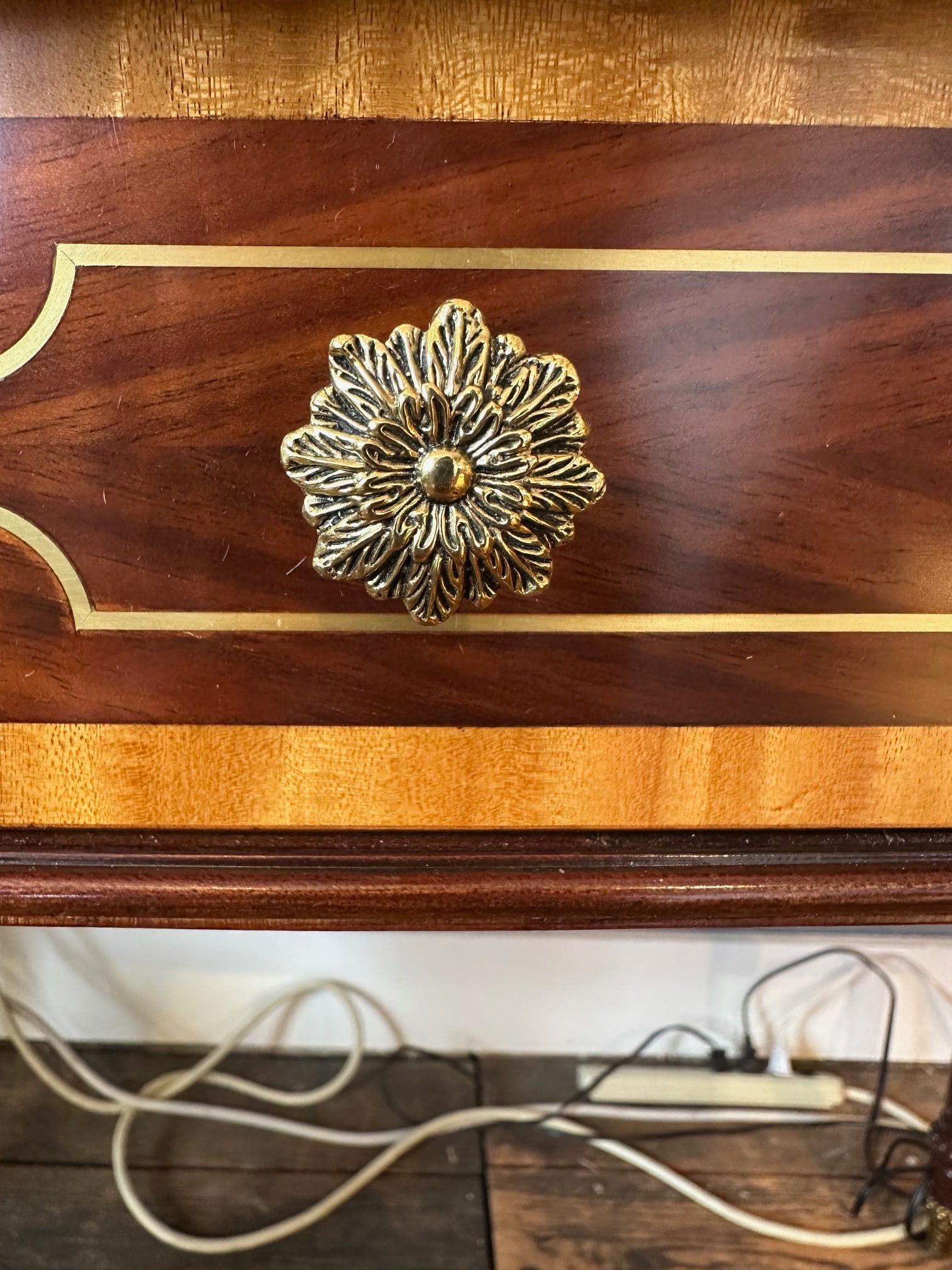 Theodore Alexander Mahogany Desk With Cast Brass Accents and Two Drawers - 5