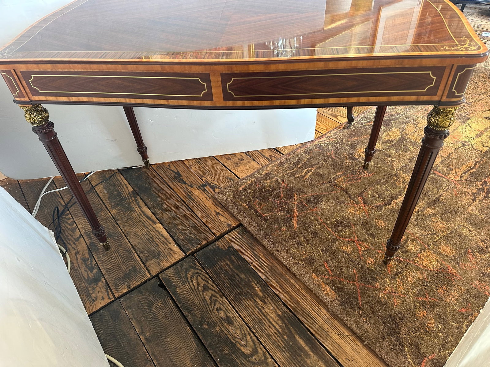 Theodore Alexander Mahogany Desk With Cast Brass Accents and Two Drawers - 8