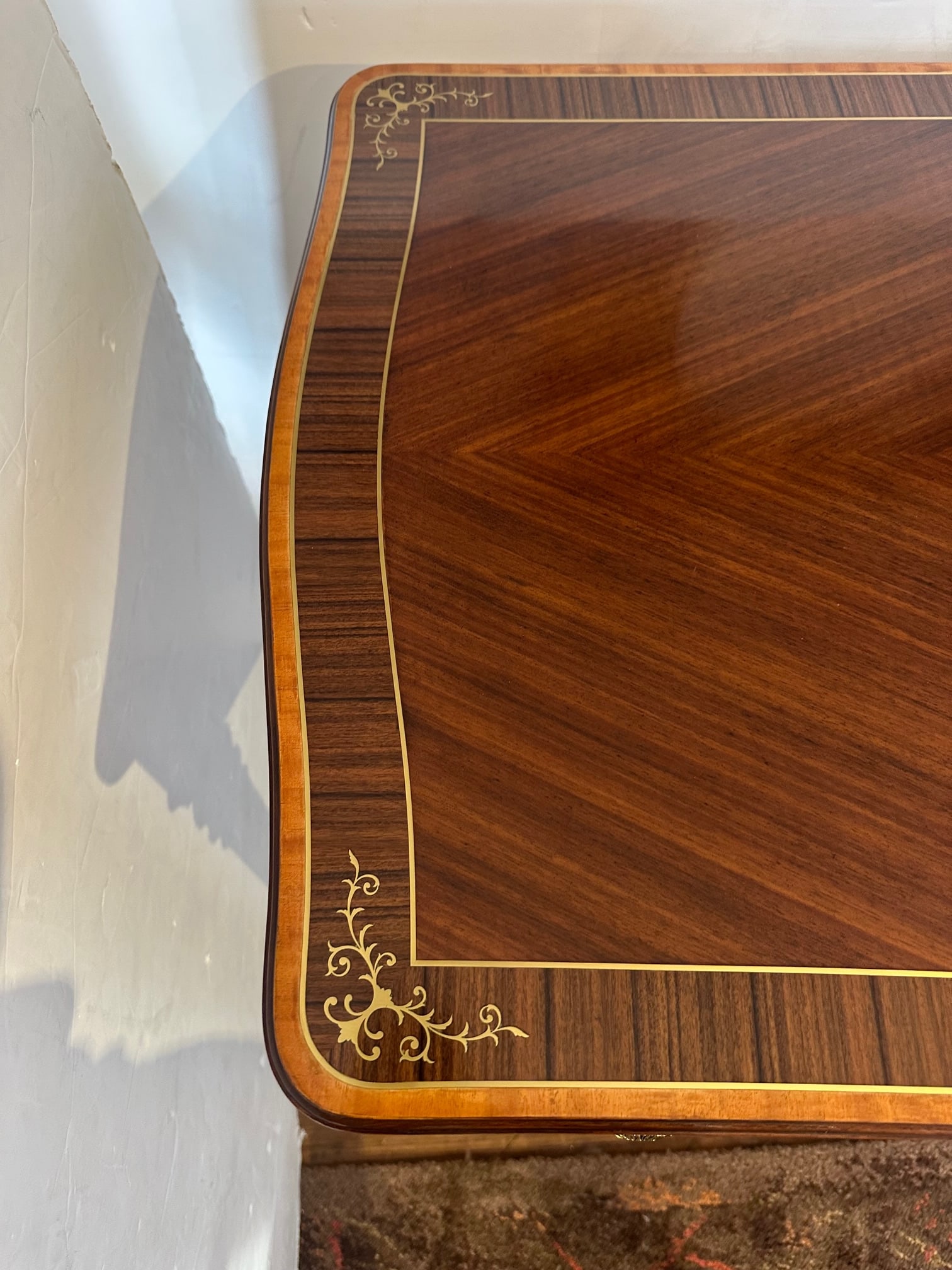Theodore Alexander Mahogany Desk With Cast Brass Accents and Two Drawers - 9