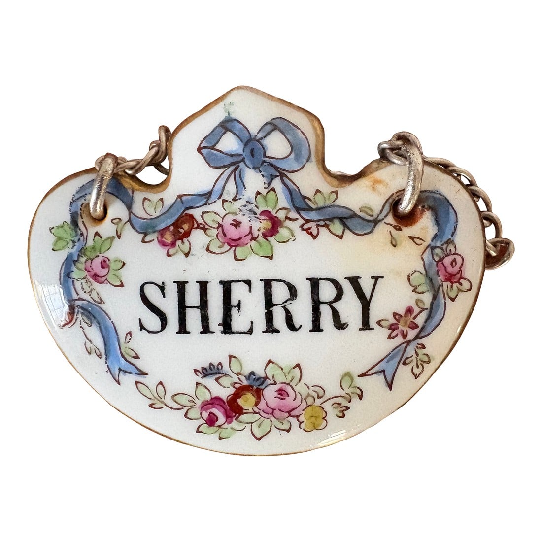 Staffordshire Ceramic Antique Hand Painted Bone China Liquor Sherry Bottle Tag (1 of 4)