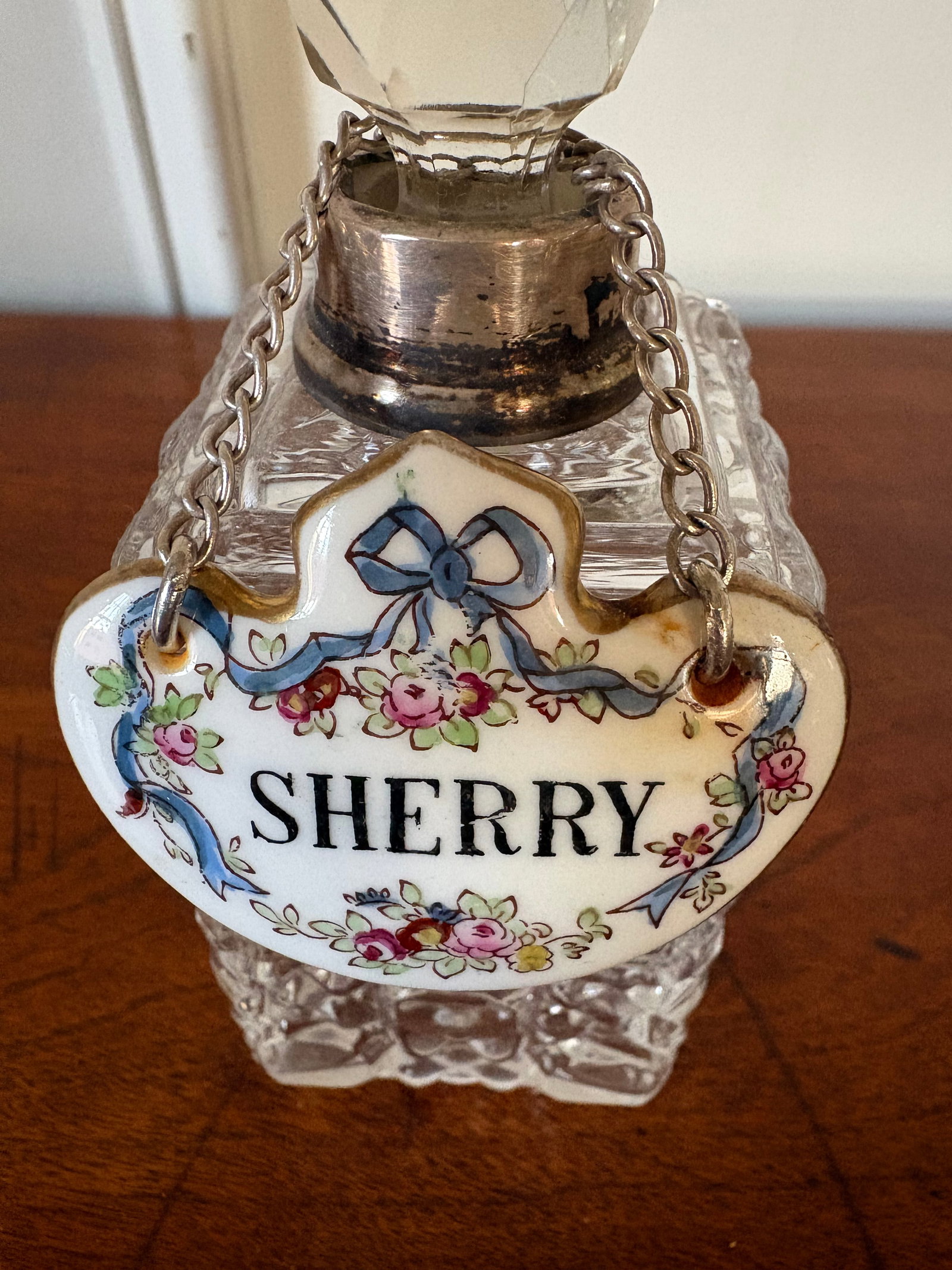 Staffordshire Ceramic Antique Hand Painted Bone China Liquor Sherry Bottle Tag - 2