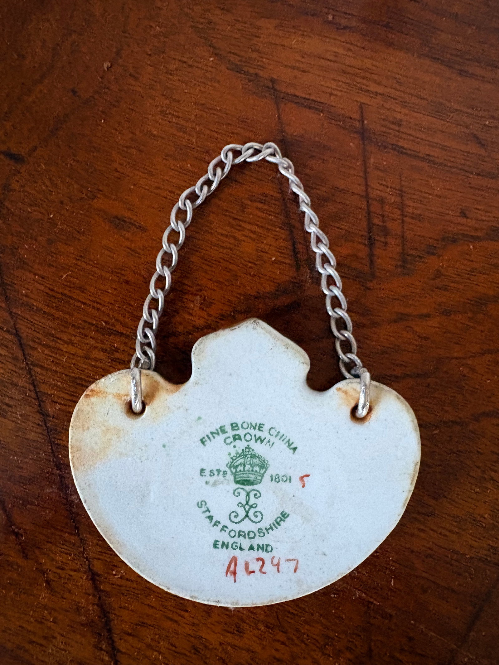 Staffordshire Ceramic Antique Hand Painted Bone China Liquor Sherry Bottle Tag - 3
