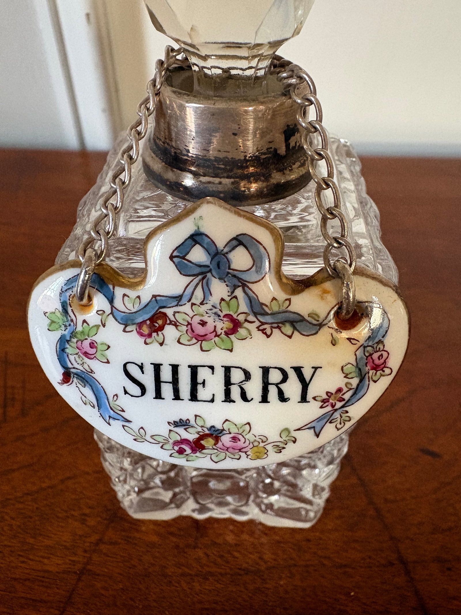 Staffordshire Ceramic Antique Hand Painted Bone China Liquor Sherry Bottle Tag - 4
