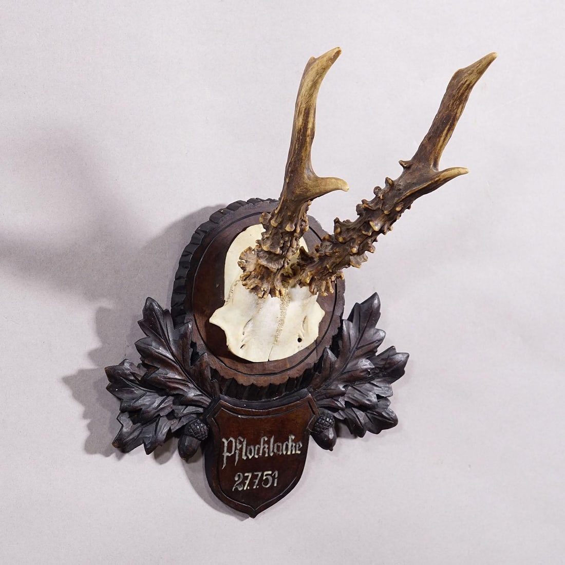 Vintage Black Forest Red Deer Trophy on Carved Plaque - Germany 1951 - 3