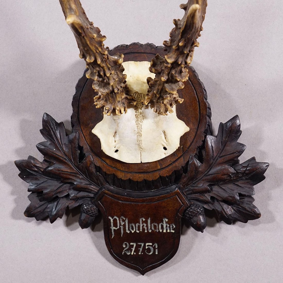 Vintage Black Forest Red Deer Trophy on Carved Plaque - Germany 1951 - 4