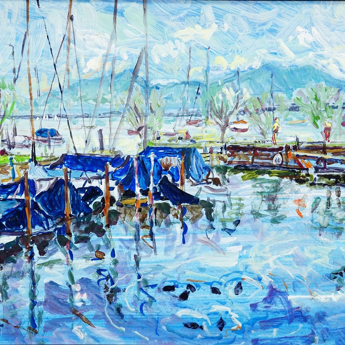 Oil Painting by Alexander Michael - Boat Harbor, Fraueninsel, 1994 - 5