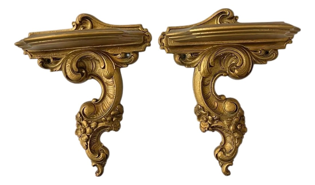 Mid Century Syroco Wood Wall Brackets - A Pair (1 of 7)