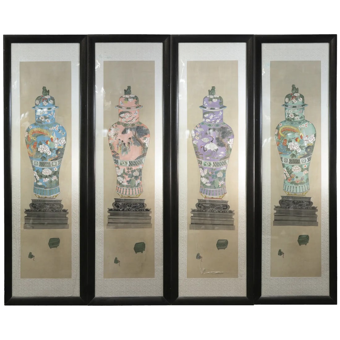 Set of Framed Four Chinese Paintings of Vases Hand-Painted Decorative Wall Art - 18