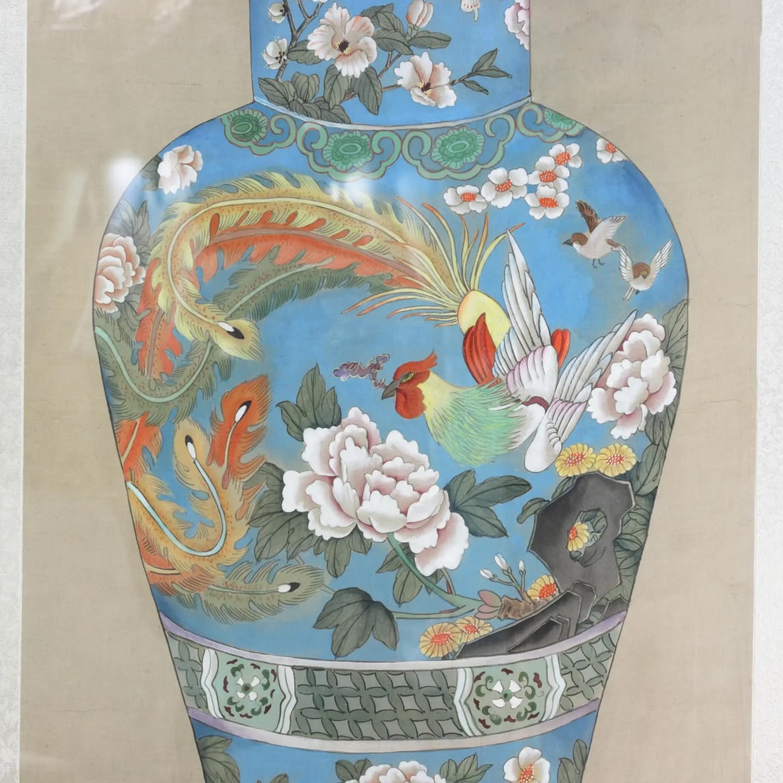 Set of Framed Four Chinese Paintings of Vases Hand-Painted Decorative Wall Art - 4