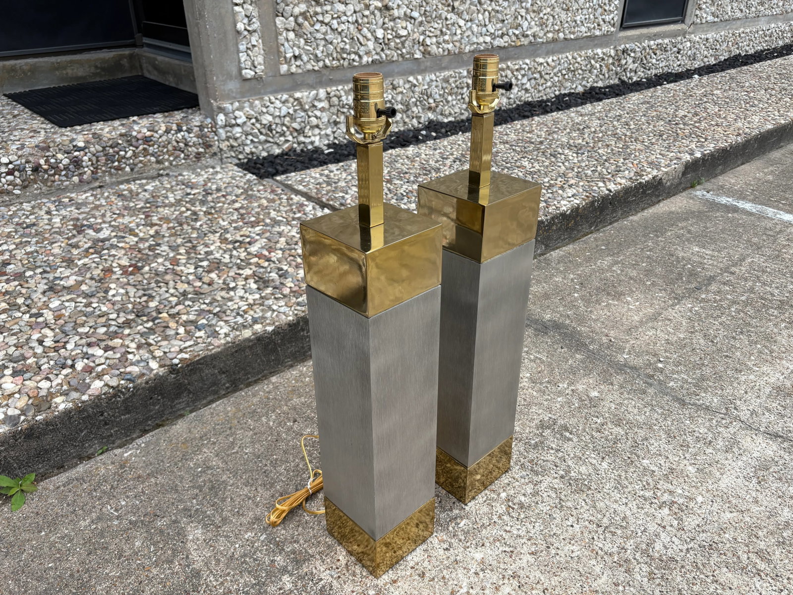 1980s Frederick Cooper Stainless Steel and Brass Lamps - a Pair - 13
