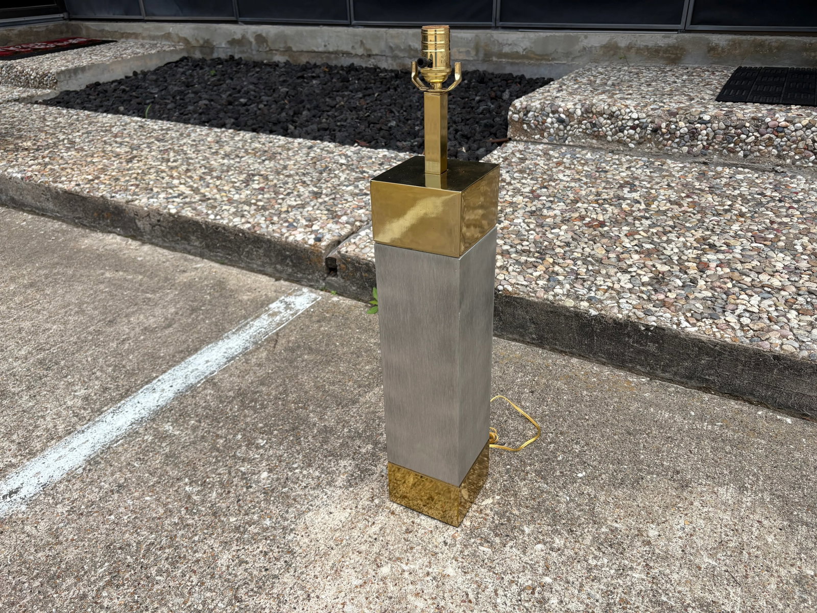 1980s Frederick Cooper Stainless Steel and Brass Lamps - a Pair - 5