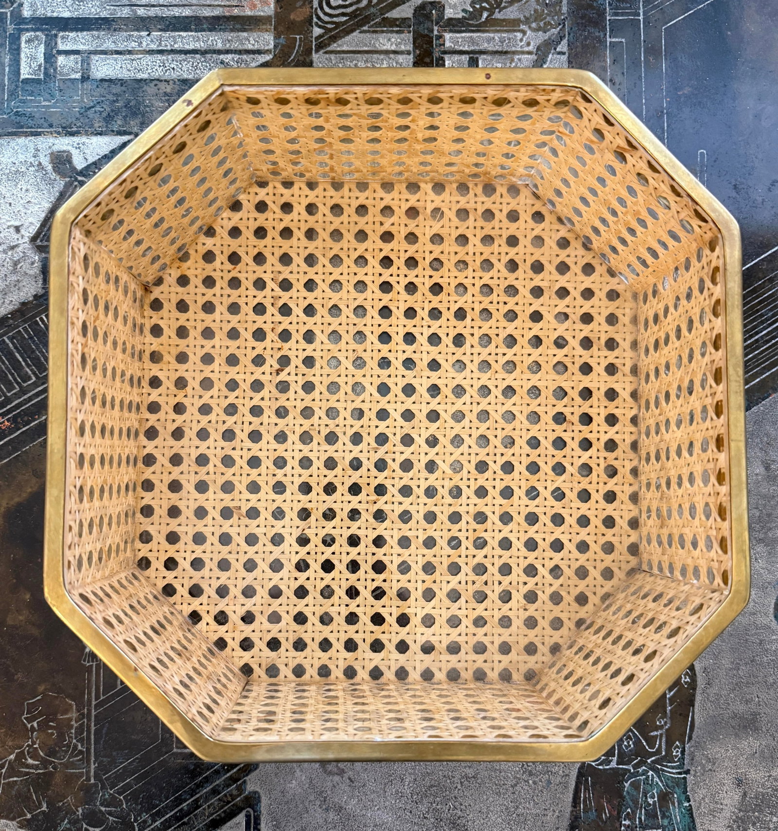 Vintage Dior Large Lucite Brass Caning Tray - 2