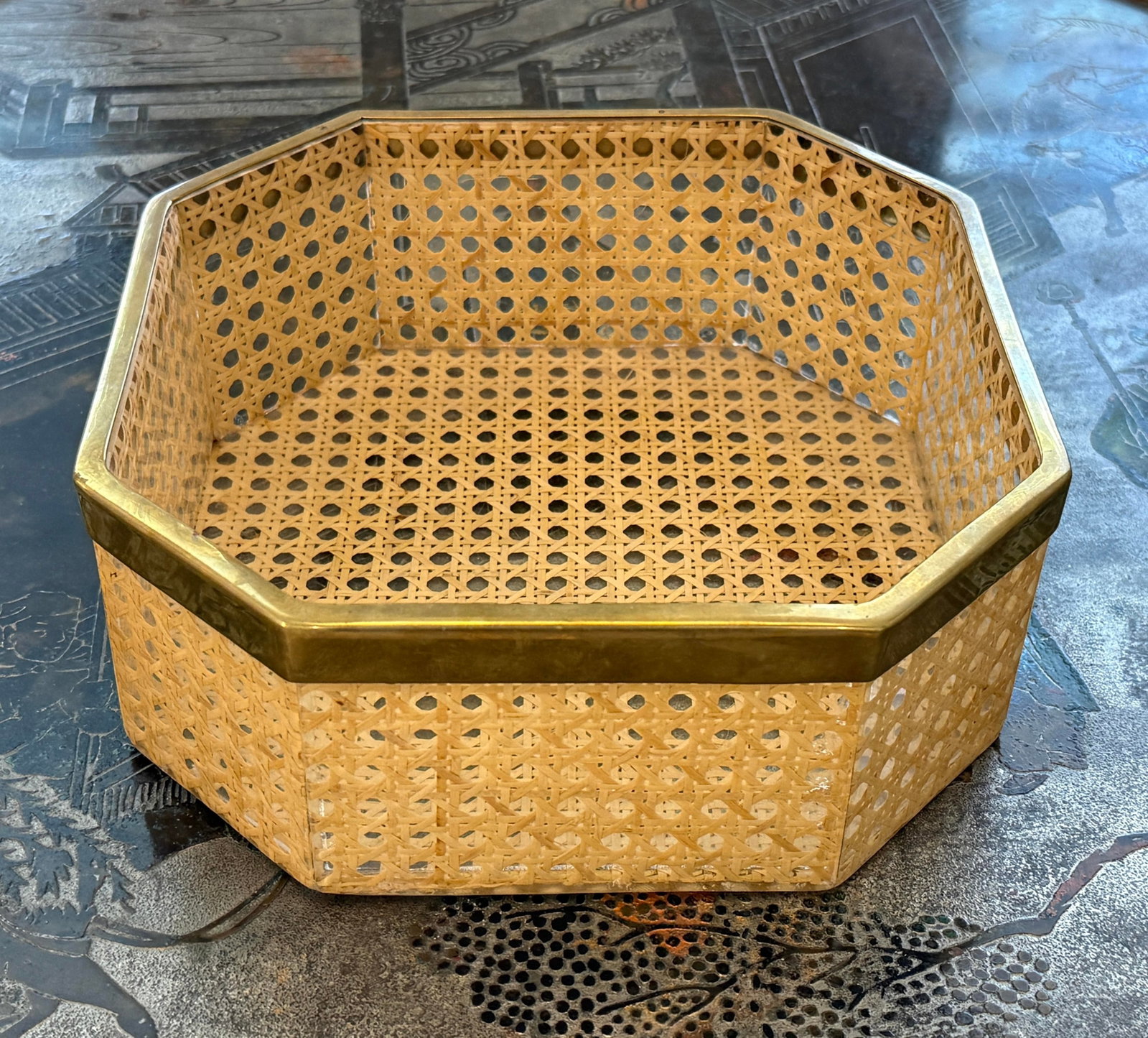 Vintage Dior Large Lucite Brass Caning Tray - 3