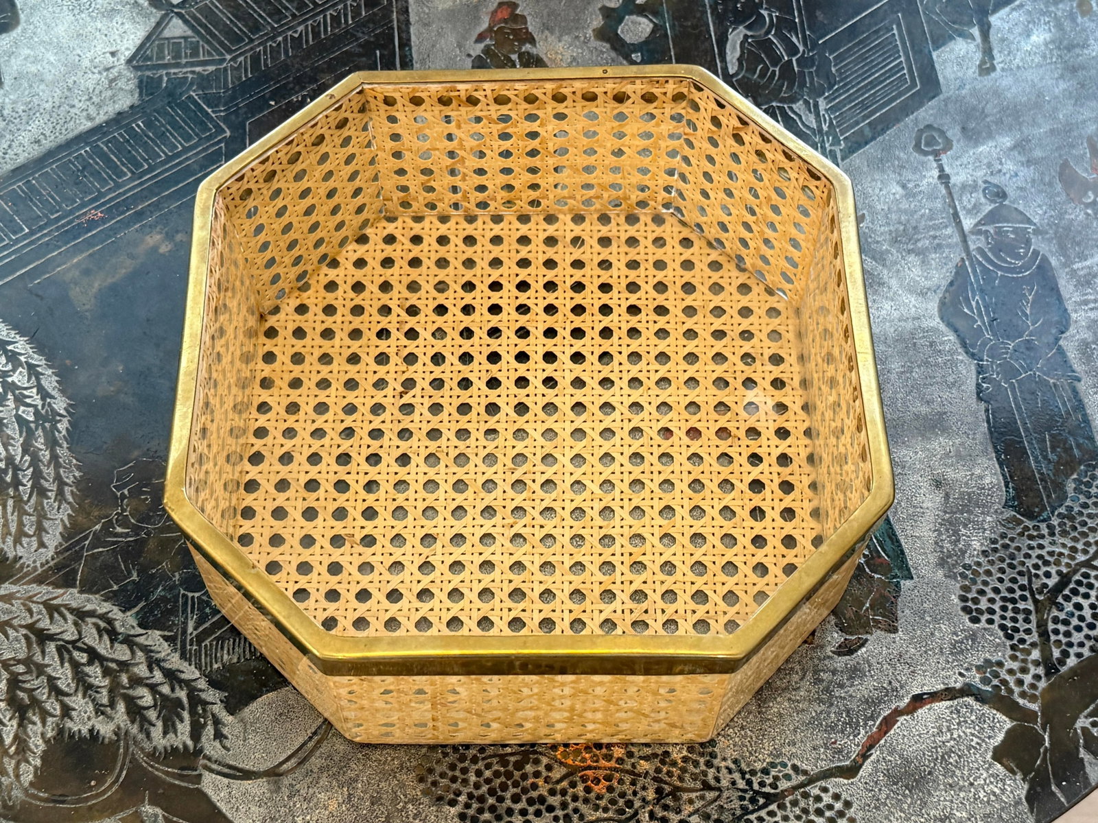 Vintage Dior Large Lucite Brass Caning Tray - 4