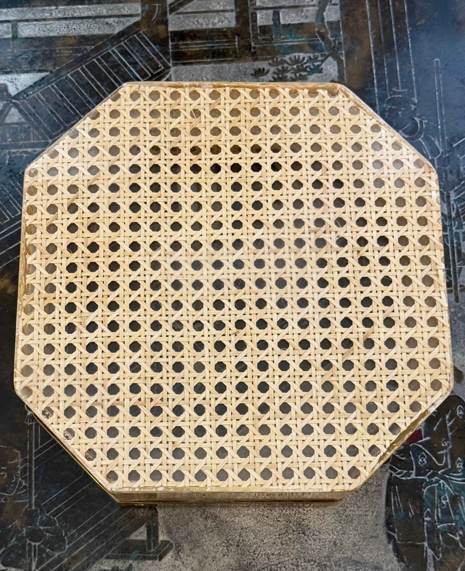 Vintage Dior Large Lucite Brass Caning Tray - 7