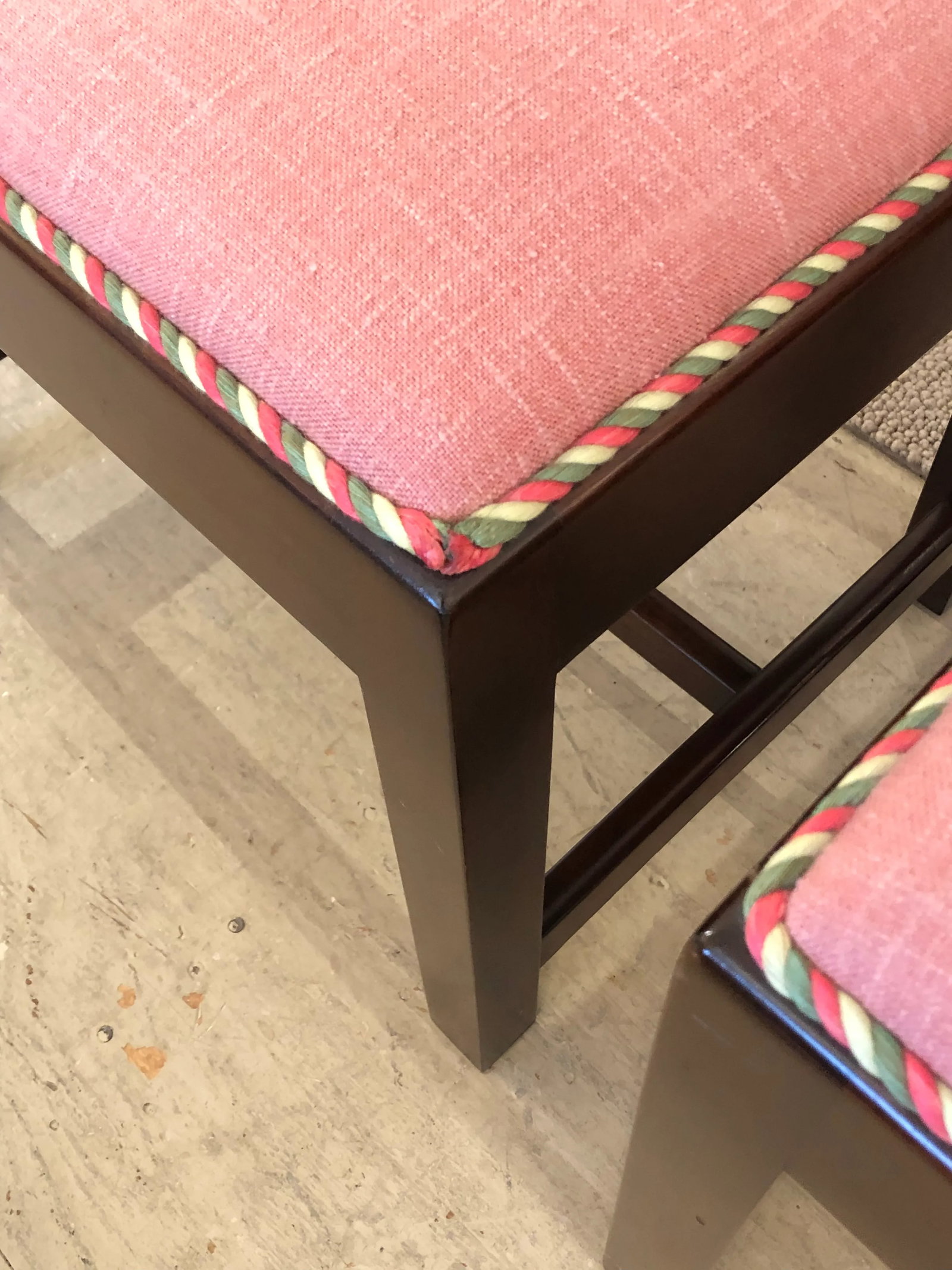 Traditional Parsons Style Mahogany & Upholstered Benches -A Pair - 2