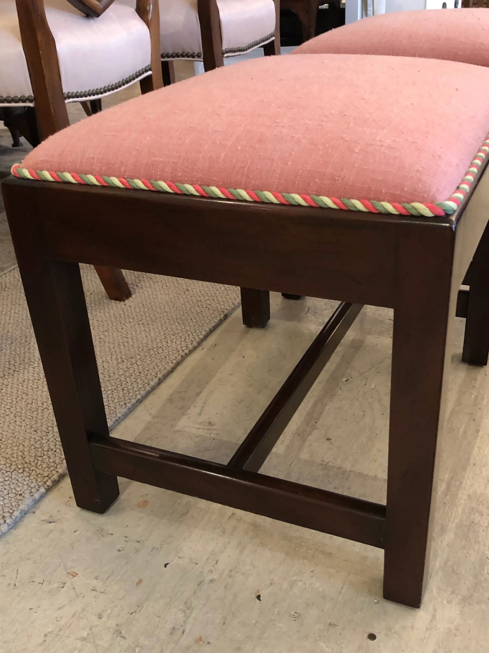 Traditional Parsons Style Mahogany & Upholstered Benches -A Pair - 3