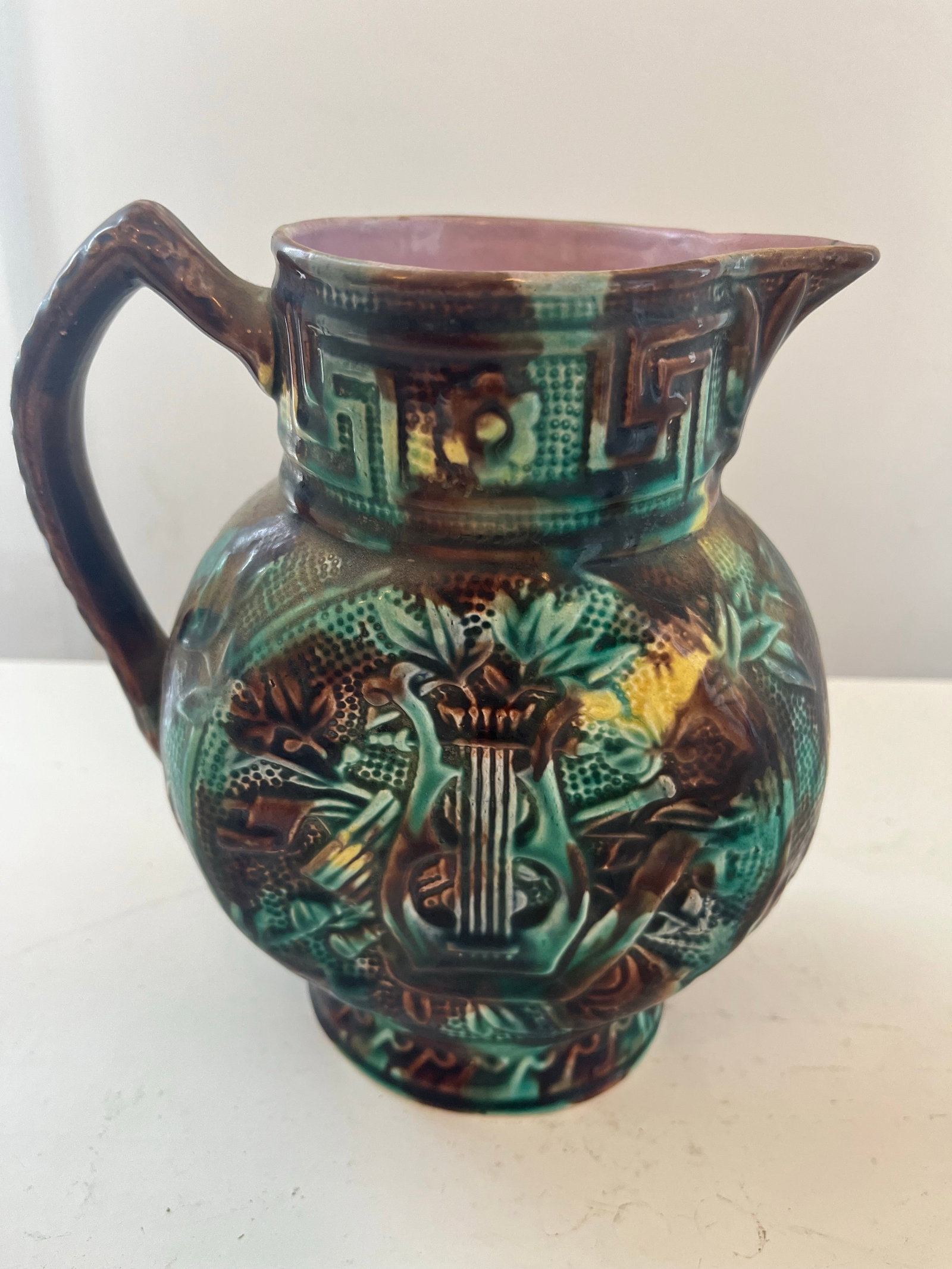 1900s Two Majolica Ceramic Pitchers - 2