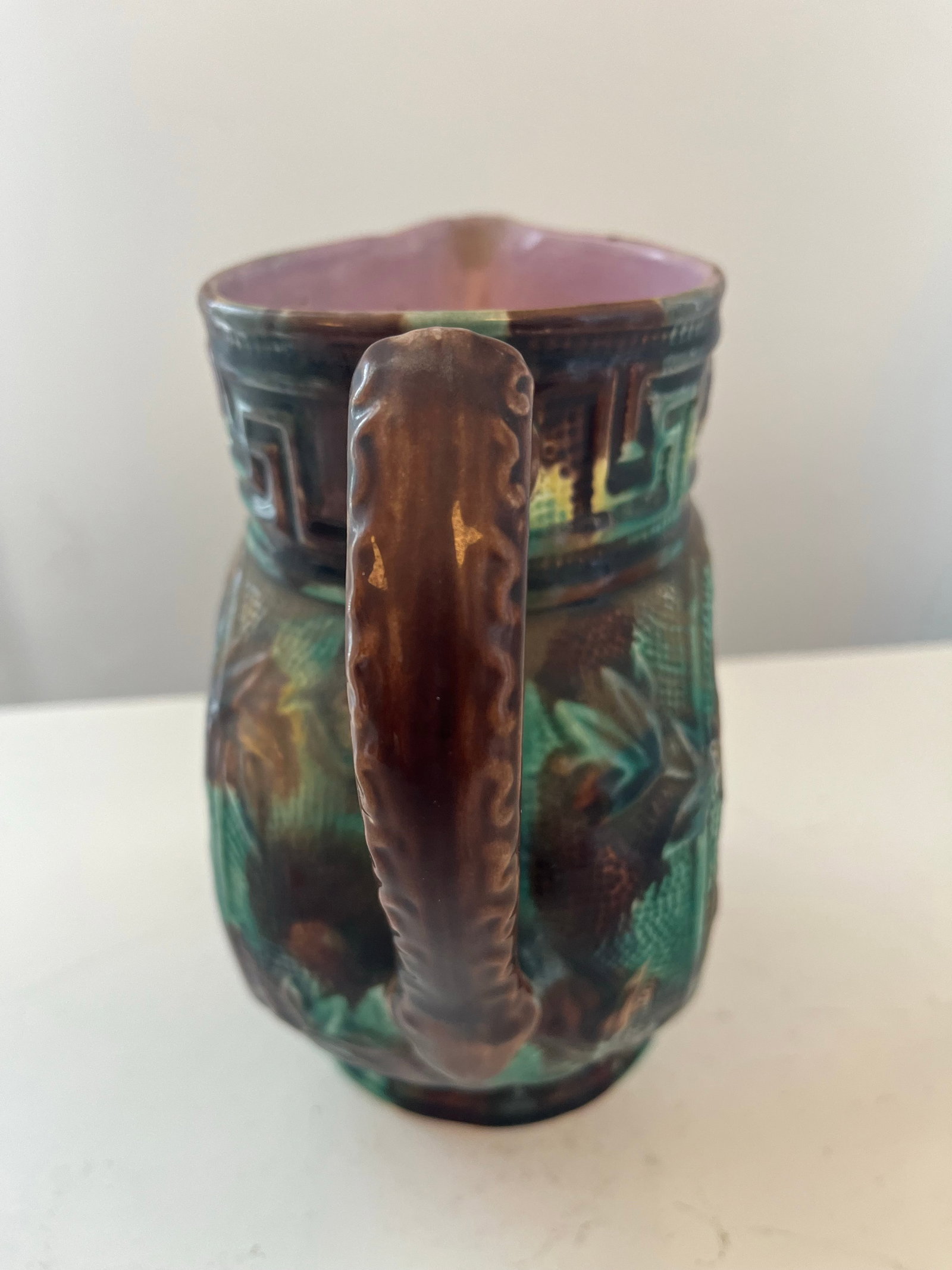 1900s Two Majolica Ceramic Pitchers - 5