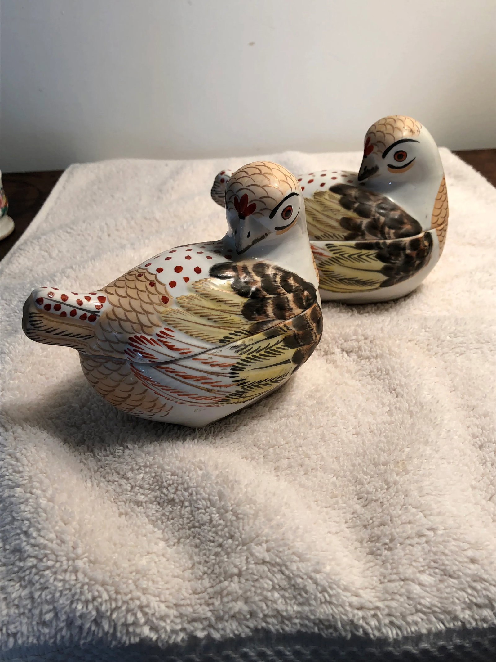1980s Italian Porcelain Hand Painted Bird Form Boxes - a Pair - 10