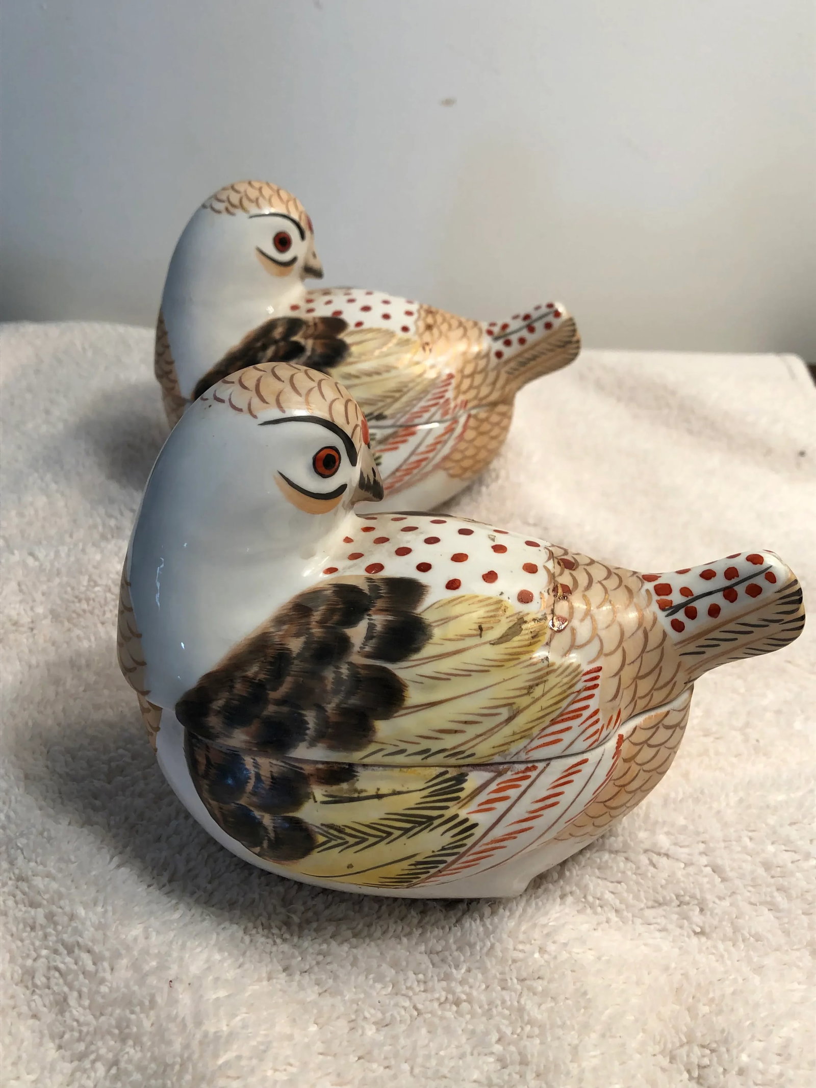 1980s Italian Porcelain Hand Painted Bird Form Boxes - a Pair - 2