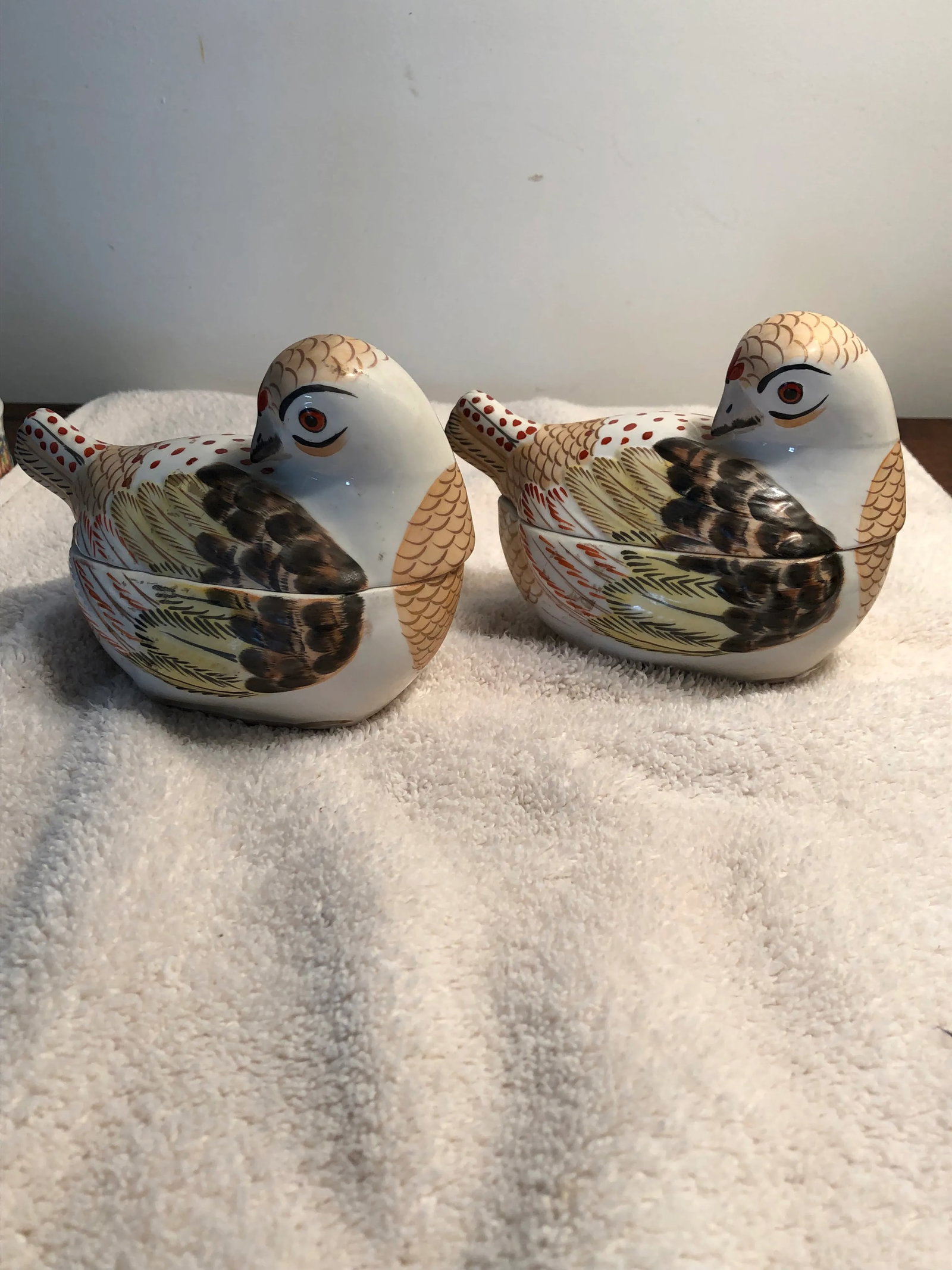 1980s Italian Porcelain Hand Painted Bird Form Boxes - a Pair - 3
