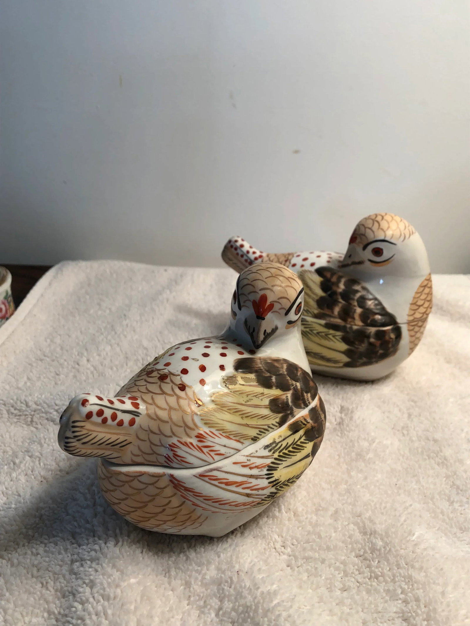 1980s Italian Porcelain Hand Painted Bird Form Boxes - a Pair - 4