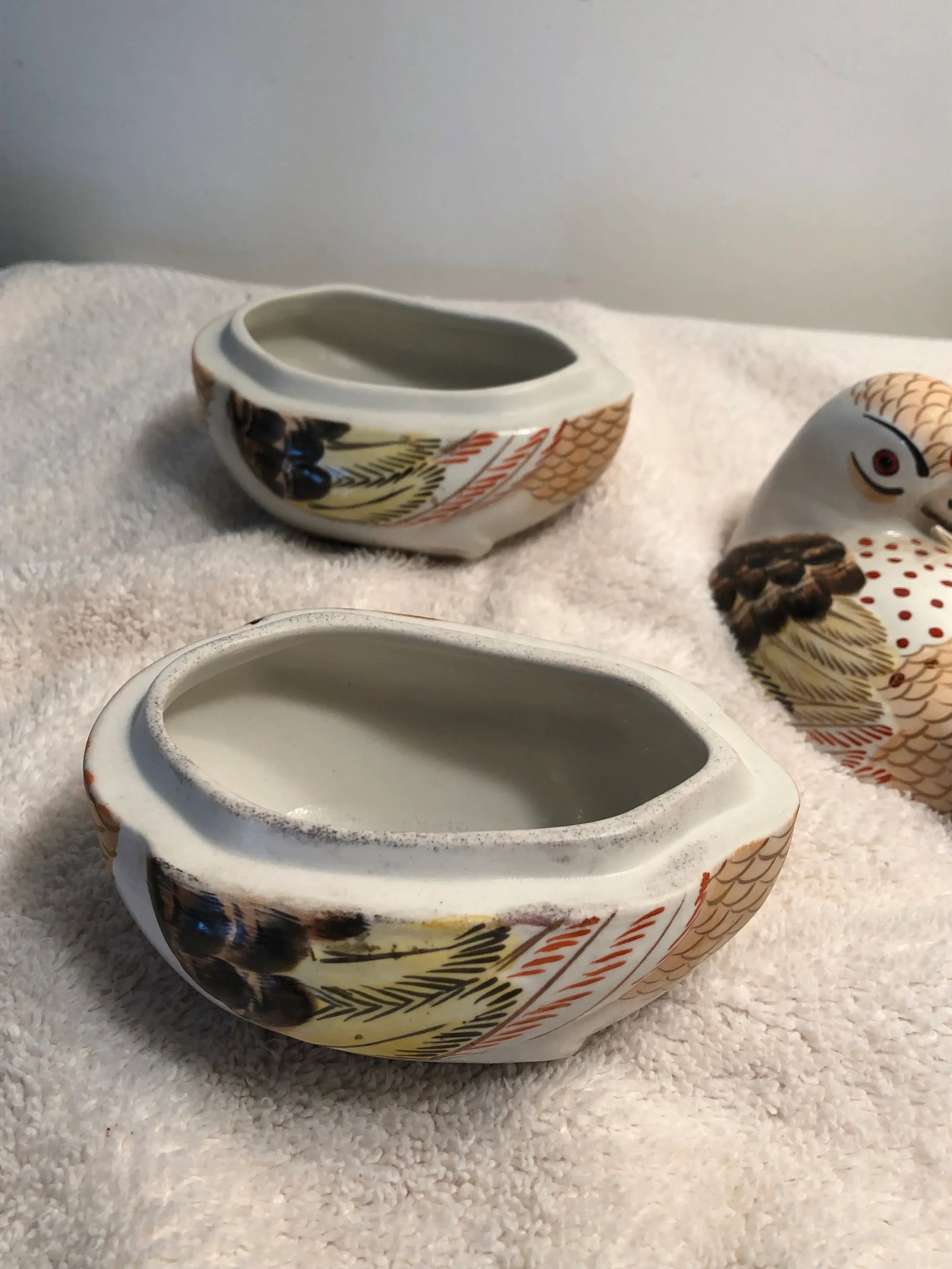 1980s Italian Porcelain Hand Painted Bird Form Boxes - a Pair - 5