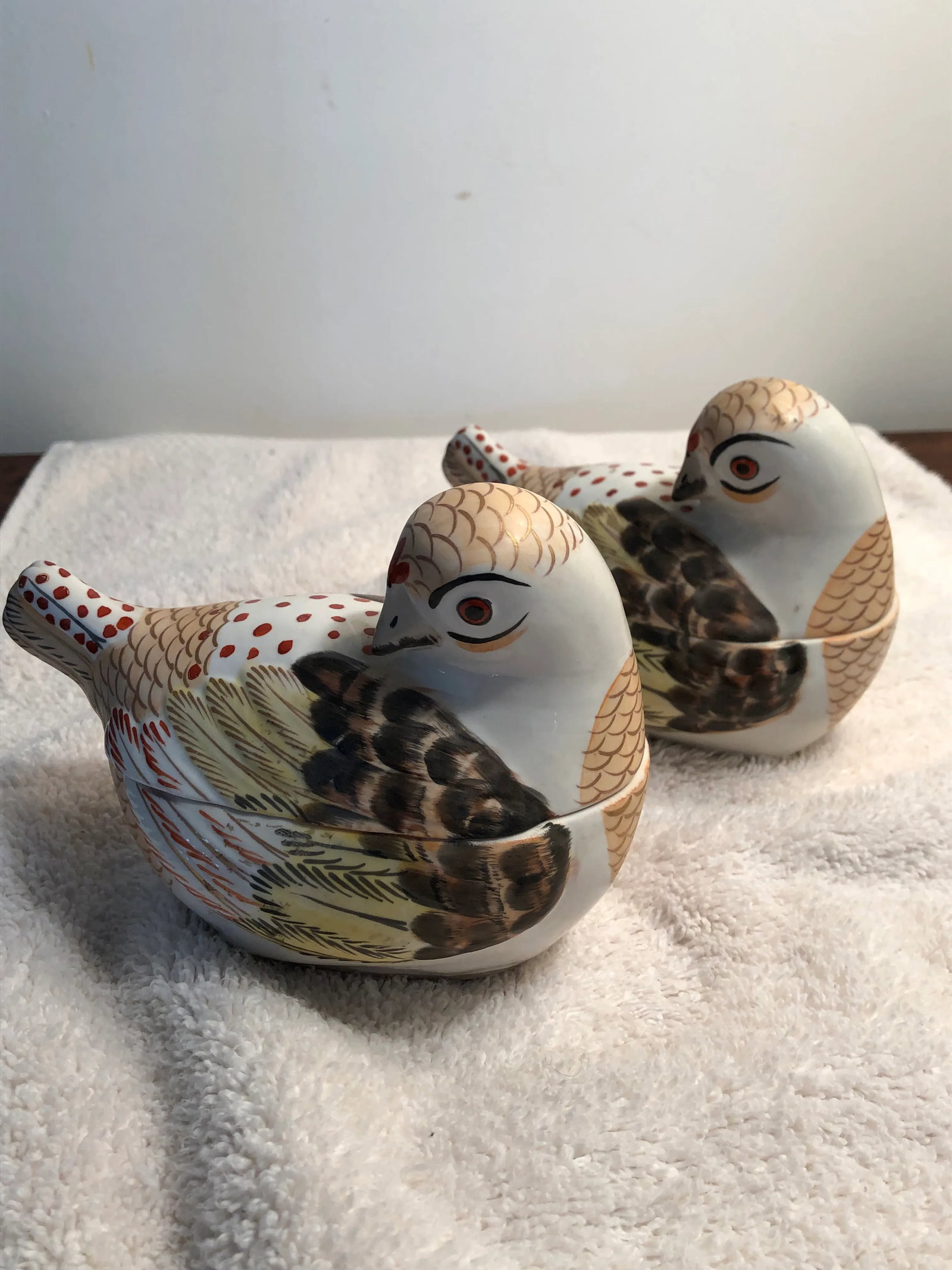 1980s Italian Porcelain Hand Painted Bird Form Boxes - a Pair - 9